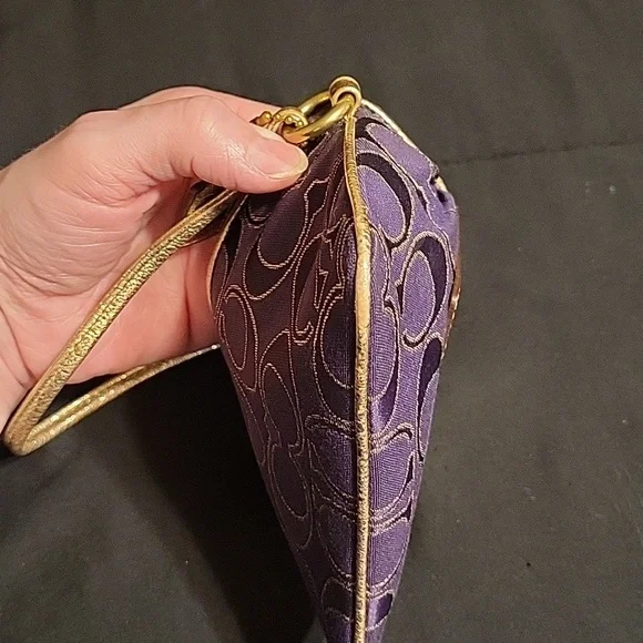 Coach Poppy Purple and Gold Signature Wristlet - Picture 10 of 13